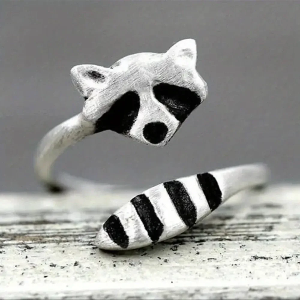 Chrome Silver Tone Raccoon Ring One Size Adjustable